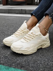 Lace-up Front Chunky Sneakers - Beige - View 5