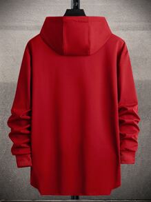 Manfinity Homme Men Slogan Graphic High Low Drawstring Hoodie - Burgundy - View 2