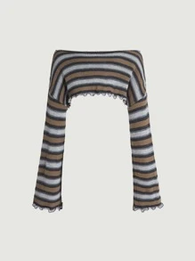 SHEIN MOD Striped Pattern Lettuce Trim Crop Jumper Without Tank - Multicolor - View 7