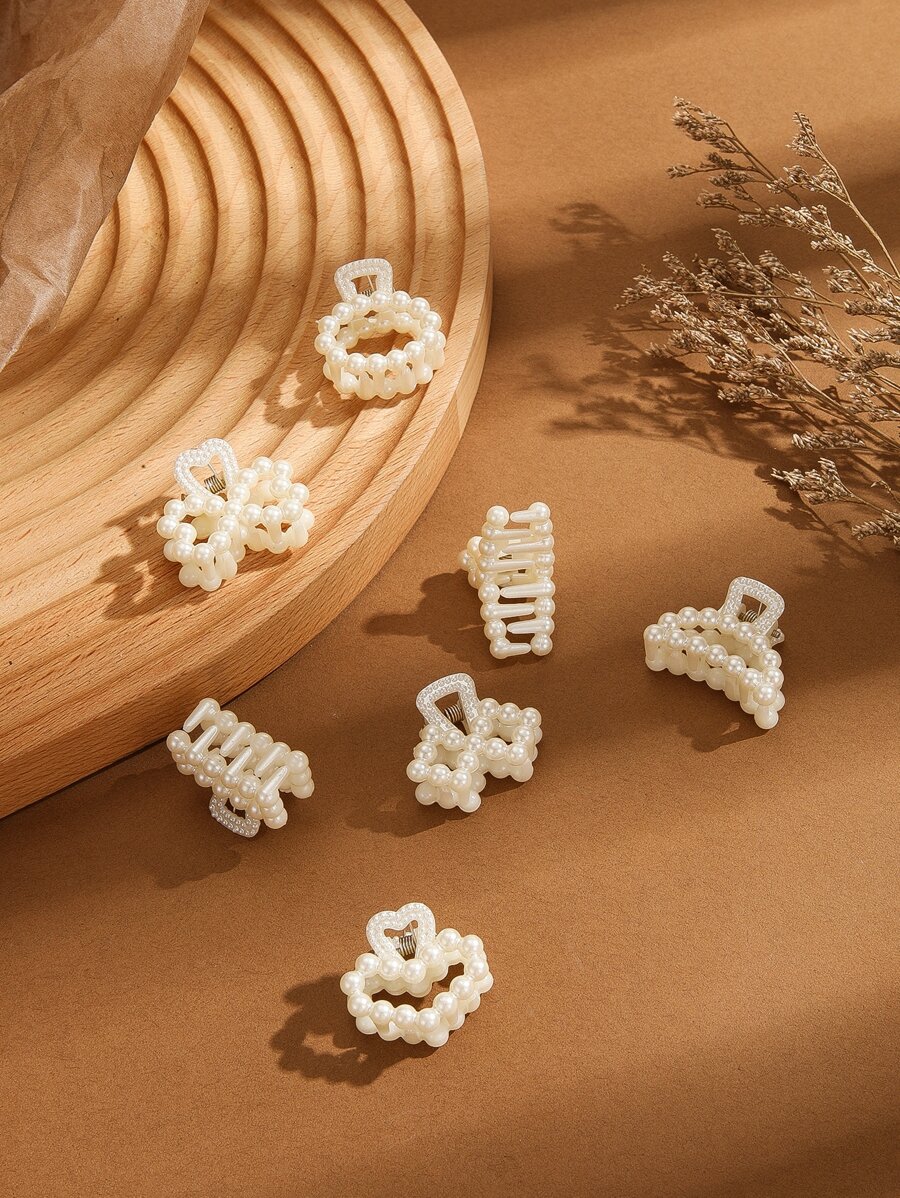 7 件仿珍珠装饰发夹优雅、发饰、爪夹、发夹、发夹