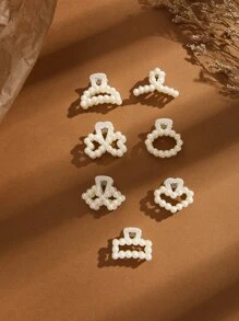 7 件仿珍珠装饰发夹优雅、发饰、爪夹、发夹、发夹