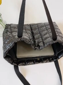 Bolso tote de hombro geométrico guateado - Negro - Ver 2