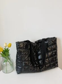 Bolso tote de hombro geométrico guateado - Negro - Ver 3