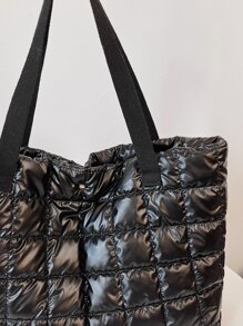 Bolso tote de hombro geométrico guateado - Negro - Ver 5