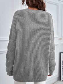 SHEIN LUNE Pointelle Knit Drop Shoulder Jumper - Grey - View 2