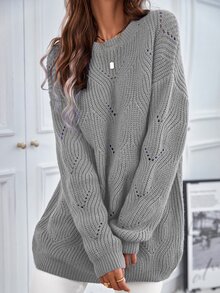 SHEIN LUNE Pointelle Knit Drop Shoulder Jumper - Grey - View 4