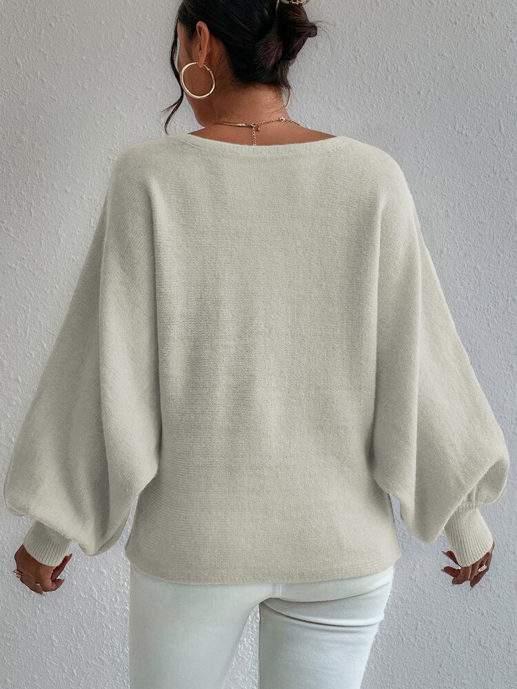 Graphic Pattern Lantern Sleeve Sweater,Long Sleeve Tops Knit Pullover Fall Winter