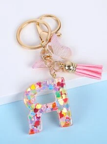 Butterfly & Letter Charm Keychain - Multicolor - View 2