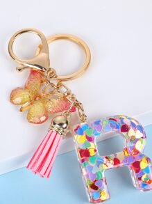 Butterfly & Letter Charm Keychain - Multicolor - View 3