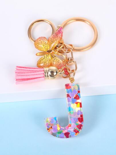 1入組蝴蝶&字母設計鑰匙扣