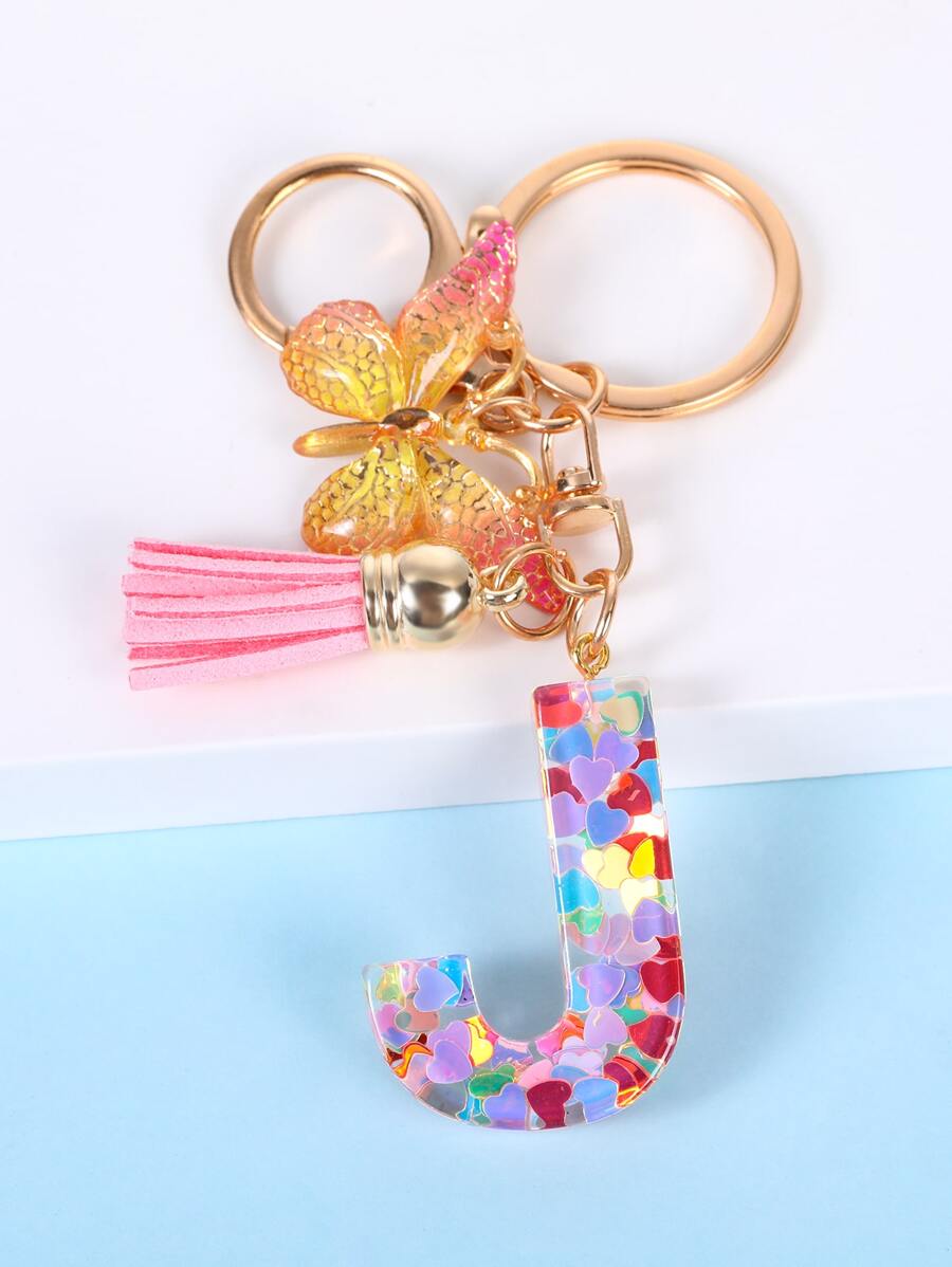 1入組蝴蝶&字母設計鑰匙扣 - 彩色 - 查看 1