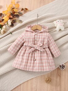 Em bé Áo khoác Thắt lưng Nút phía trước Sọc ca rô Giải trí - Nhiều màu - Xem 1