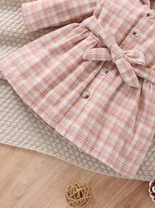Em bé Áo khoác Thắt lưng Nút phía trước Sọc ca rô Giải trí - Nhiều màu - Xem 4