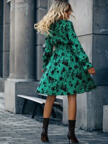 Chiquease Surplice Front Floral Print Dress Fall Cloth For Women - Green - View 2
