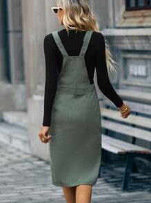 SHEIN LUNE Đầm Túi Chia màu trơn Sẵn sàng - xanh quân đội - Xem 2