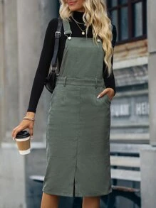 SHEIN LUNE Đầm Túi Chia màu trơn Sẵn sàng - xanh quân đội - Xem 3