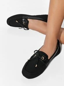 CUCCOO BASICS Zapatos de mujer con lazo decorativo, negros, de cómoda punta cuadrada, modelo mocasín, para vacaciones, rebajas de verano, vuelta al cole, estudiantes universitarios, Navidad, otoño y Año Nuevo
