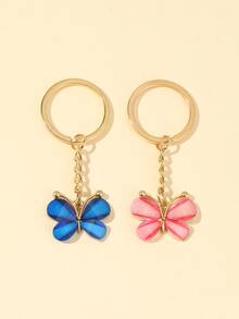 2pcs Couple Butterfly Charm Fashion Style Keychain - Multicolor - View 2