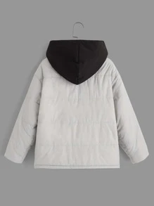 SHEIN 男童标语贴花细节泰迪熊衬里连帽夹棉外套