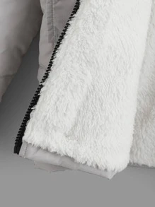 SHEIN 男童标语贴花细节泰迪熊衬里连帽夹棉外套