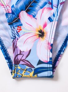 SHEIN Swim Tropical Print Push Up Tie Side Bikini Set,Summer Beach - Royal Blue - View 8