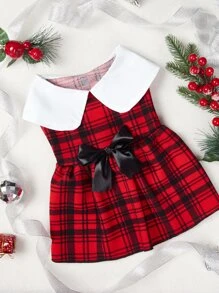 PETSIN 1pc Pet Dog/Cat Christmas Plaid Puff Sleeve Dress - Multicolor - View 2