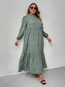 SHEIN Clasi Vestido camisero con estampado sin cinturón - verde menta - Ver 3