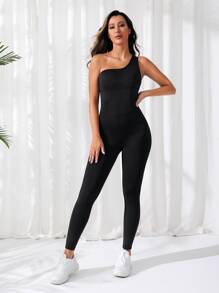 SHEIN Sports Strappy Backless Sports Jumpsuit - Black - View 3