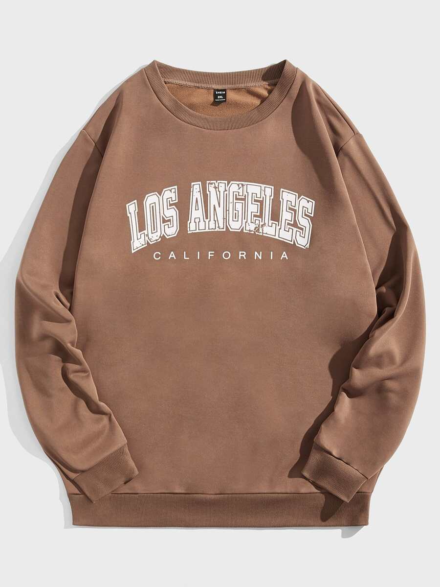 EASEVO Men Plus Letter Graphic Sweatshirt - Brown - View 1