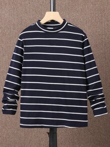 SHEIN Boys Striped Print Tee - Blue and White - View 1