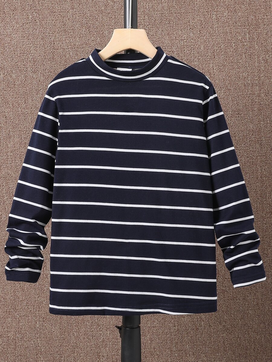 SHEIN Boys Striped Print Tee - Blue and White - View 1