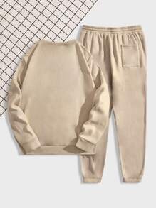 Manfinity Men Letter Graphic Sweatshirt & Joggers - Apricot - View 2