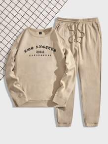 Manfinity Men Letter Graphic Sweatshirt & Joggers - Apricot - View 4