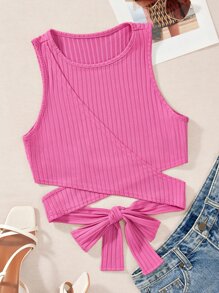 SHEIN Unity 交叉後綁帶短款背心 - 玫紅色 - 查看 1