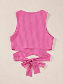 SHEIN Unity 交叉後綁帶短款背心 - 玫紅色 - 查看 2