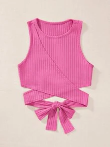 SHEIN Unity 交叉後綁帶短款背心 - 玫紅色 - 查看 3