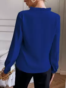 SHEIN Frenchy 素色缺口領襯衫 - 藍色 - 查看 2