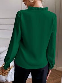 SHEIN Frenchy 素色缺口領襯衫 - 墨綠色 - 查看 2