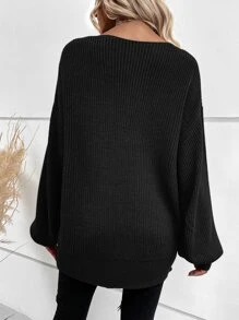 SHEIN LUNE Drop Shoulder Slit Hem Jumper - Black - View 2