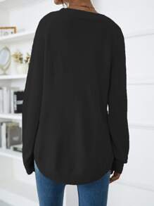 SHEIN LUNE Raglan Sleeve Curved Hem Jumper - Black - View 2