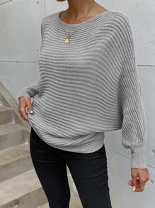 EMERY ROSE Jersey unicolor de manga murciélago - Gris Claro - Ver 4