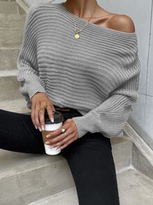 EMERY ROSE Jersey unicolor de manga murciélago - Gris Claro - Ver 5