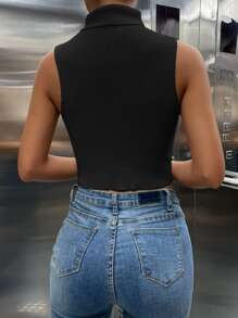 SHEIN Unity Turtle Neck Crop Tank Knit Top - Black - View 2