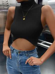 SHEIN Unity Turtle Neck Crop Tank Knit Top - Black - View 3