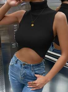 SHEIN Unity Turtle Neck Crop Tank Knit Top - Black - View 6