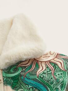 ROMWE PUNK Grunge Sun & Paisley Print Borg Collar Crop Jacket - Multicolor - View 4