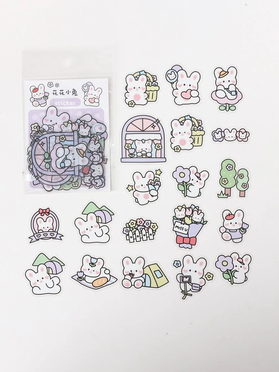 40入組卡通動物和植物印花貼花 - 彩色 - 查看 1