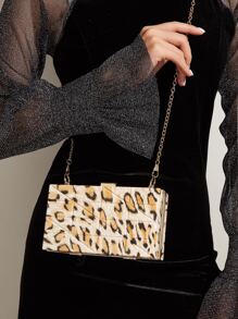 Mini Leopard Print Chain Box Bag
