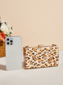 Mini Leopard Print Chain Box Bag