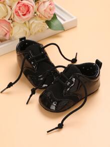 1 Pair Soft Bottom Flat Baby Shoes With Front Tie Decor, For 0-1 Years Old - Black - View 7